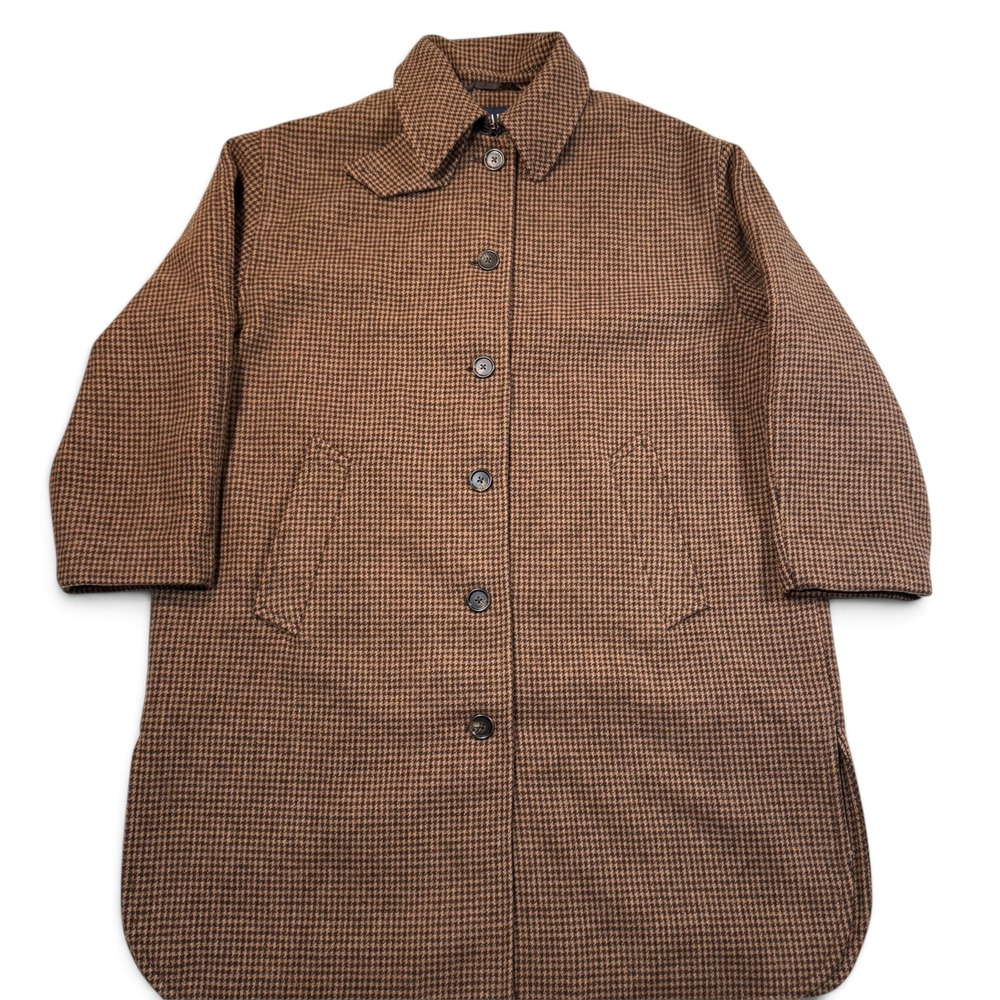 Gap Wool Blend Car Coat Mens Large Neutral Plaid Brown Houndstooth NWT
